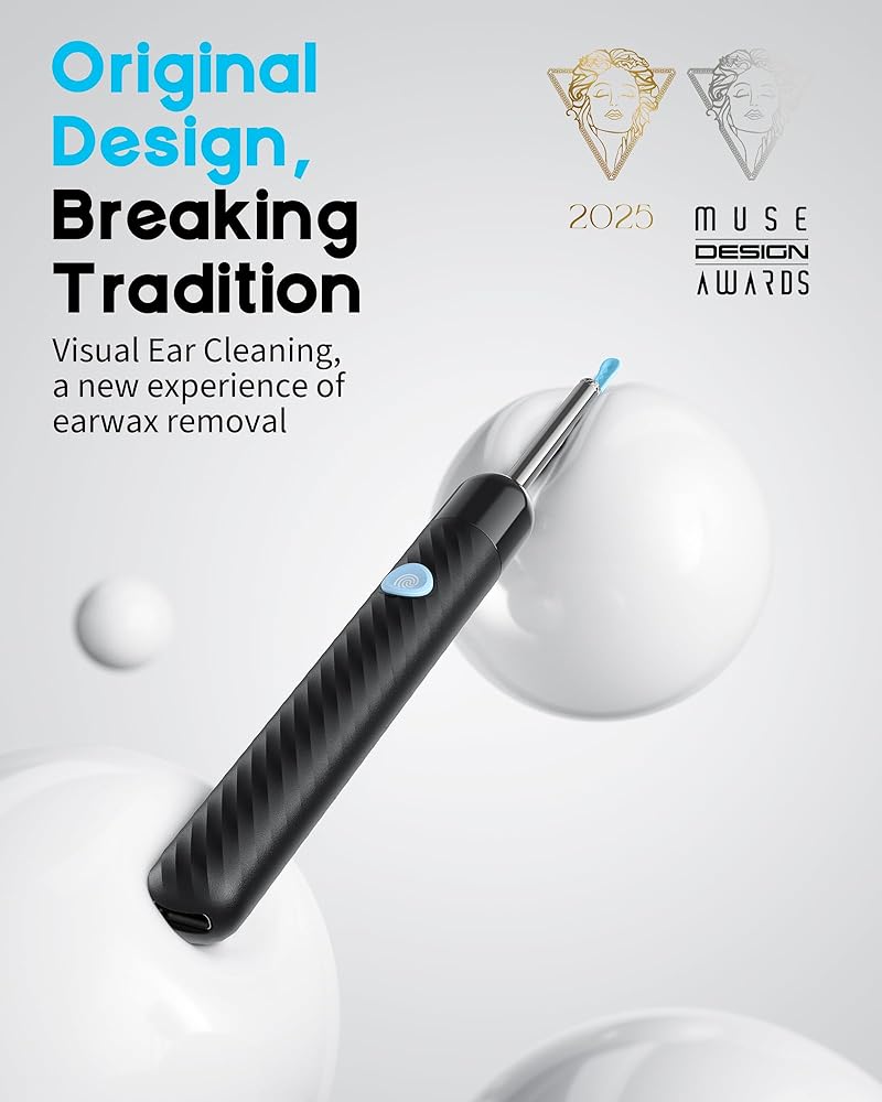 Ear Cleaner with Camera and Light,Ear Wax Removal, Ear Wax Removal Kit with 1296P Otoscope, Ear Cleaning Tool with 6 Ear Spoon, Ear Camera for iPhone & Android Phones,