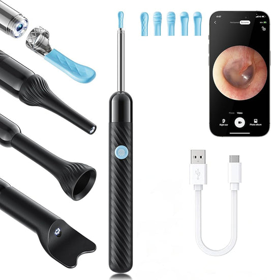 Ear Cleaner with Camera and Light,Ear Wax Removal, Ear Wax Removal Kit with 1296P Otoscope, Ear Cleaning Tool with 6 Ear Spoon, Ear Camera for iPhone & Android Phones,